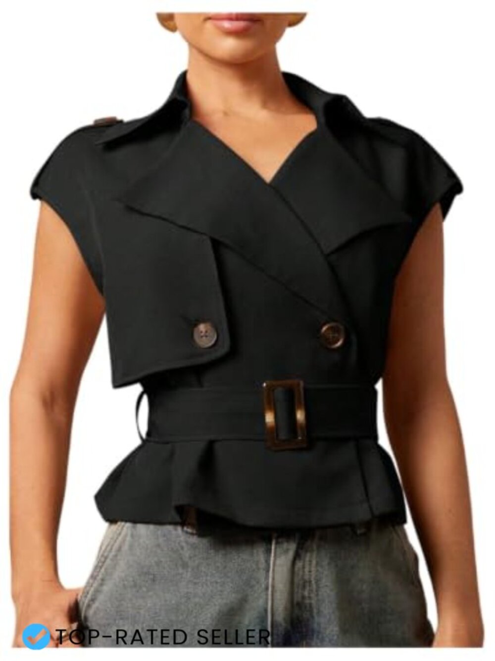 Belted Trench Vest Coat Business Casual Lapel Collar Sleeveless